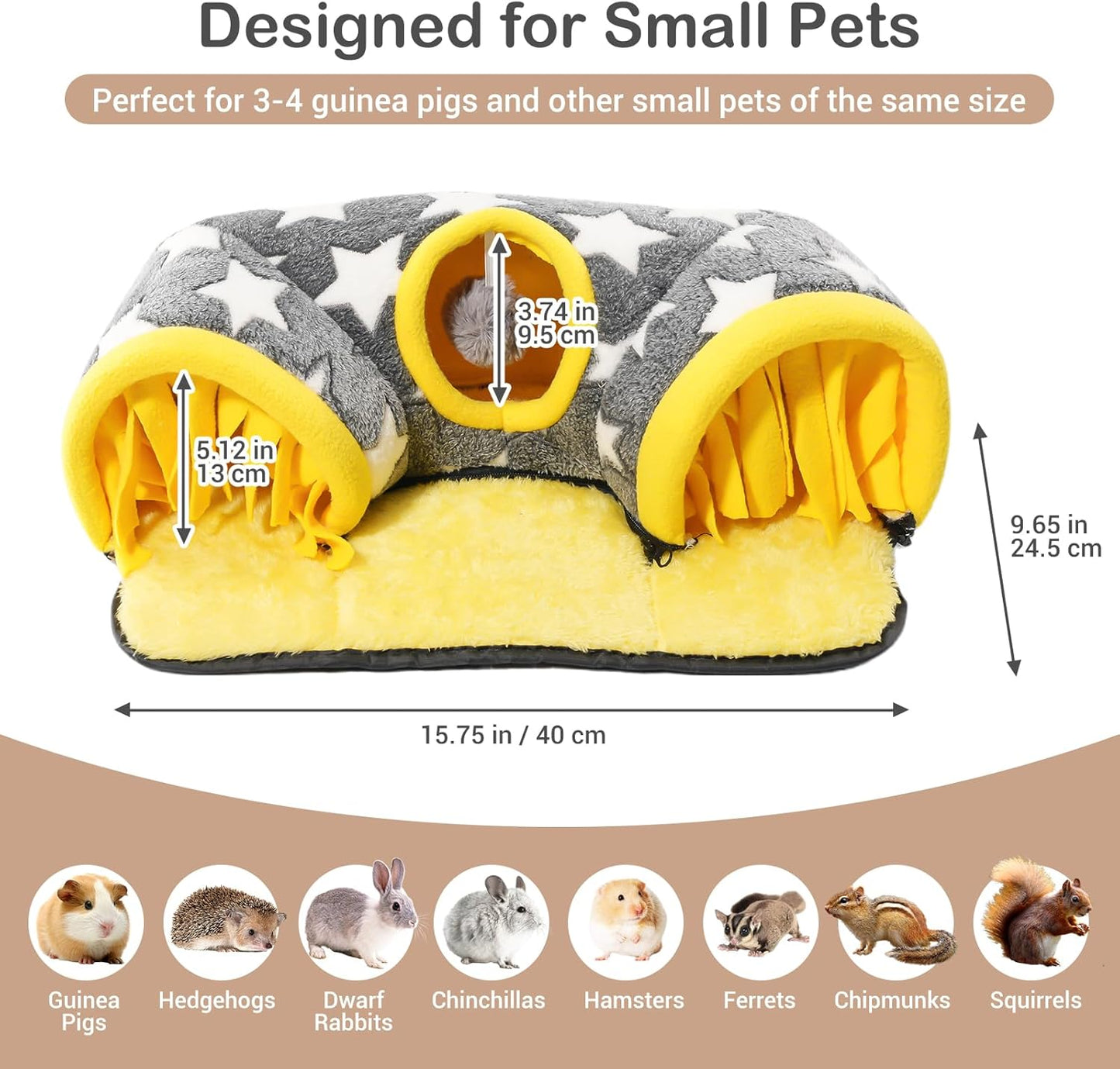 Avont Guinea Pig Hideout Tunnel, Small Animal Hideaway Play Tube Toys with Curtains, Soft Sleeping Bed House for Dwarf Rabbits Chinchillas Hamsters Hedgehogs Ferrets Bearded Dragons and Rats -Star