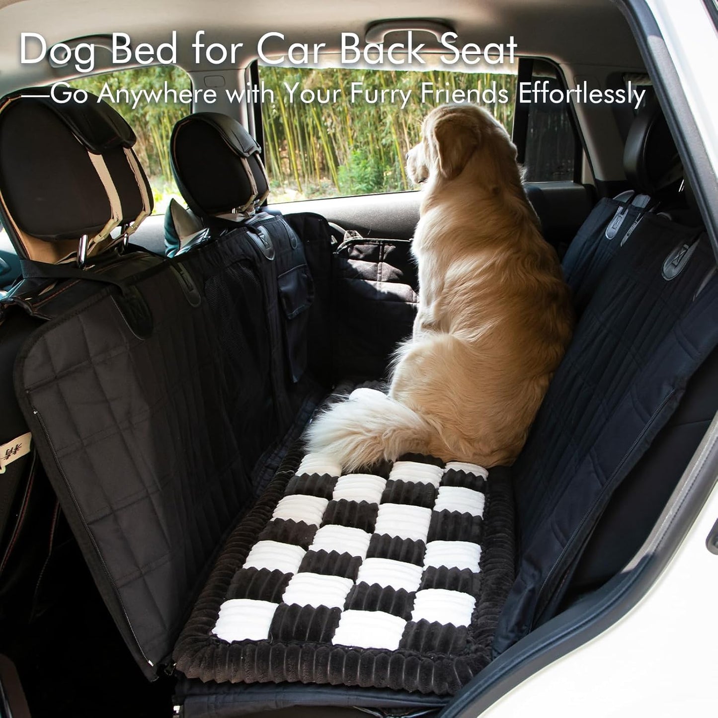 Dog Bed for Car, Pet Travel Backseat Mat for Vehicle SUV Truck Jeep Automobile, Large Washable Foldable Non-Slip Fuzzy Soft Comfortable Cozy Extender Protector Cover Pad, Black, 24.8x54 in