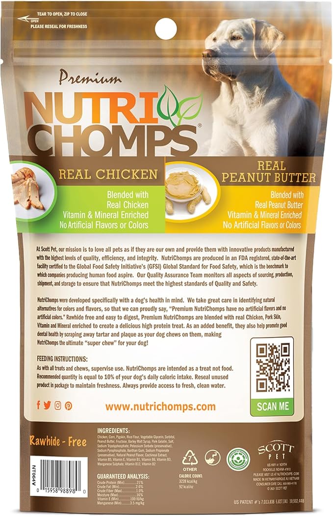 NutriChomps Dog Chews 5-inch Twists, Easy to Digest, Rawhide-Free Dog Treats, 10 Count, Real Peanut Butter flavor (Packaging May Vary)