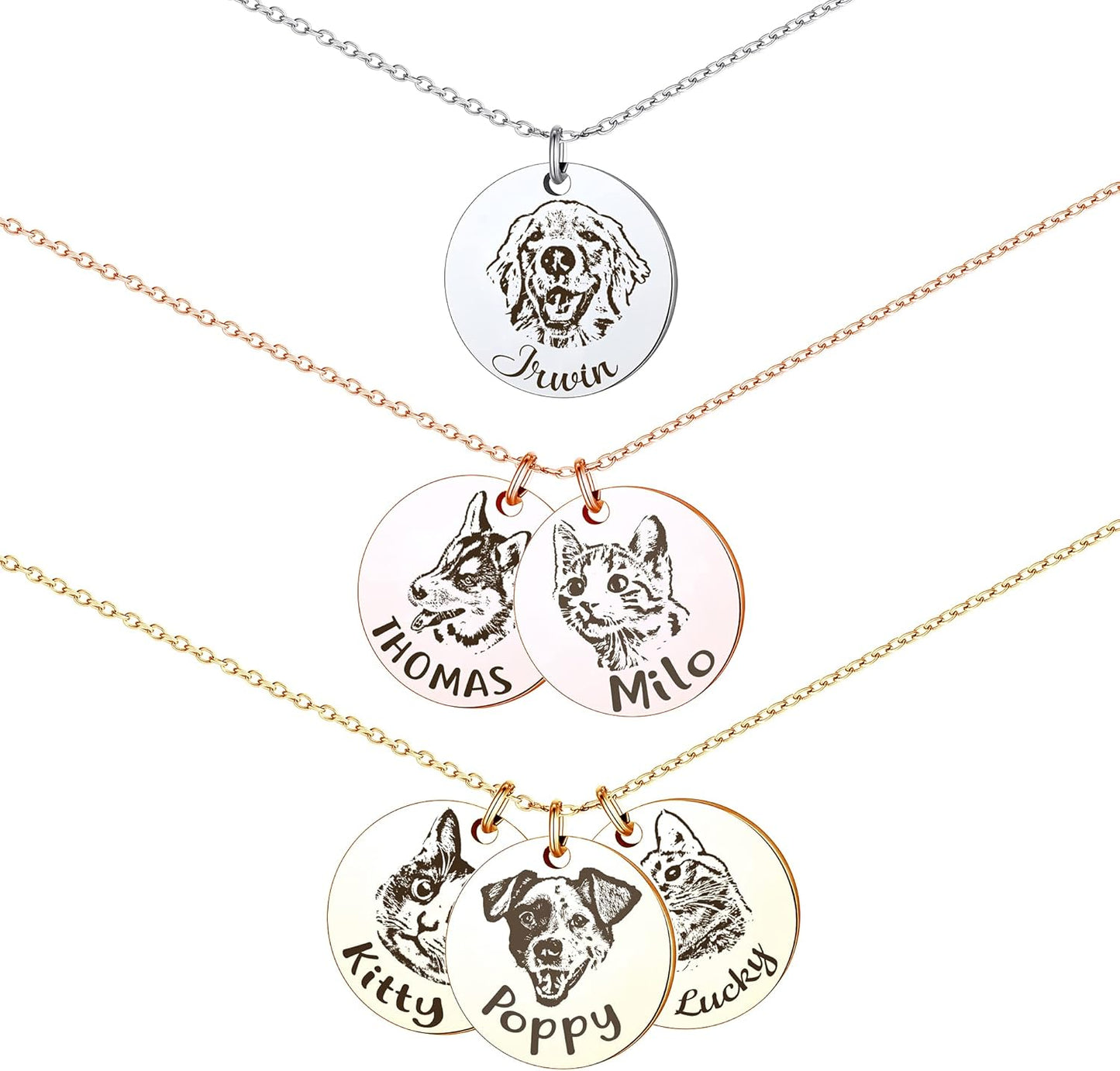 Anavia Personalized Pet Portrait Necklace, Handmade Memorial Jewelry Gift, Custom Round Disc Photo Engraved Necklace for Animal Lovers, Dog Mom, Dog Dad