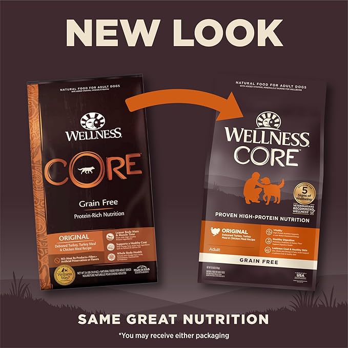 Wellness CORE Dry Dog Food, Grain-Free, High Protein, Natural, Original Turkey & Chicken Recipe, (26-Pound Bag)