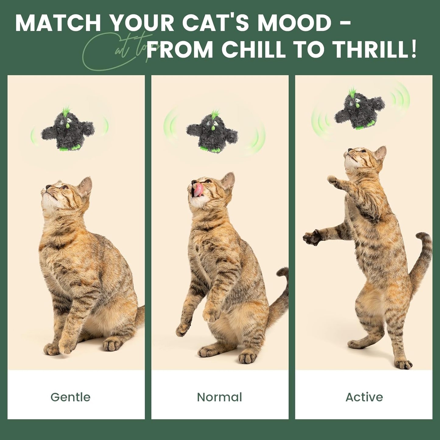 Gardner Pet Cat Toys Flapping Bird (No Flying),Touch Activated with Realistic Flapping Wings and Chirping Bird,Hangable Kitten Interactive Toy,USB Rechargeable Indoor Kitty Exercise Toys,Grey