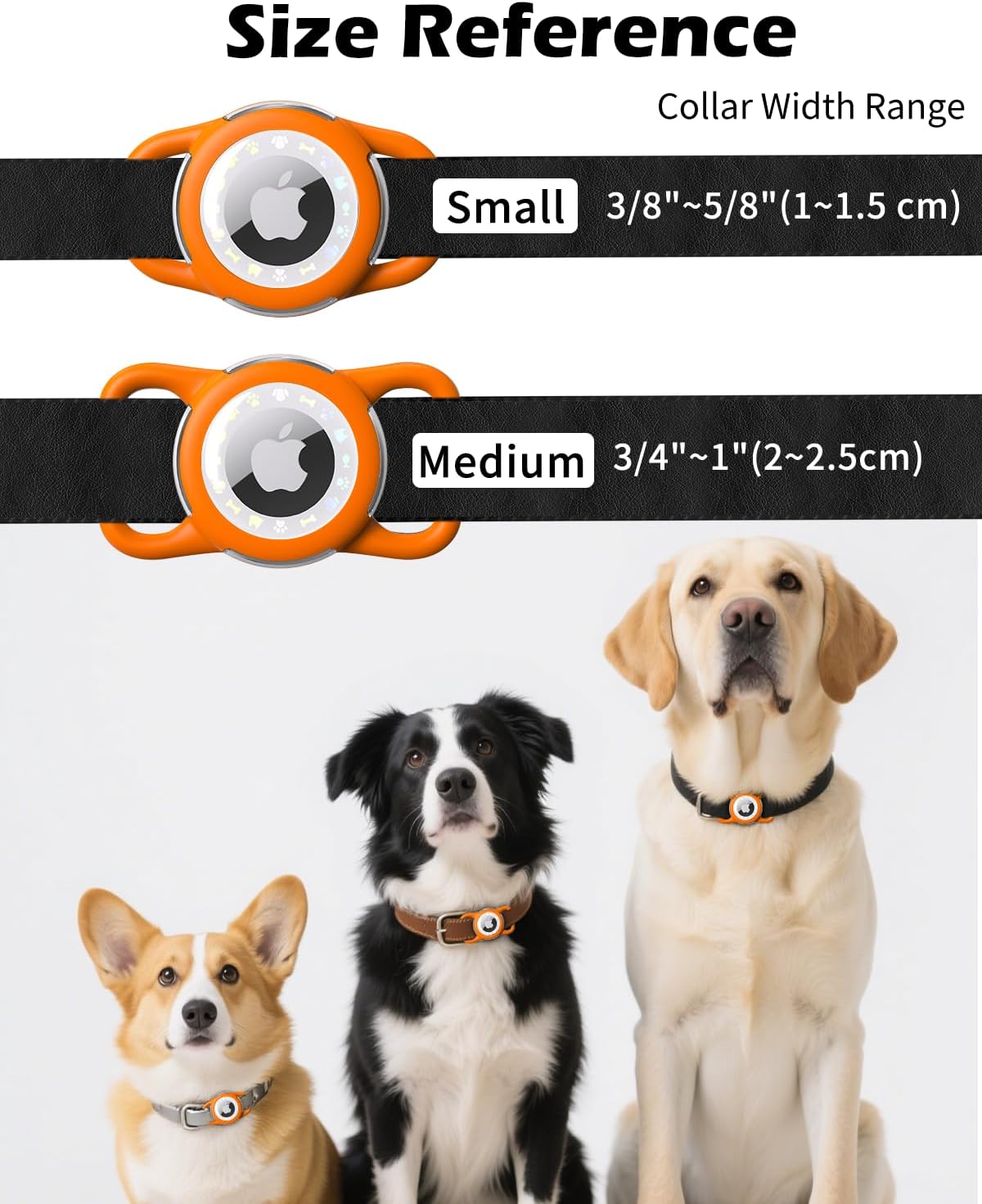 Airtag Dog Collar, Waterproof Airtag Holder for Dog Collar & Cat Collar Slicone Full Body Covered Pet Air Tag Holder (Orange, Regular)