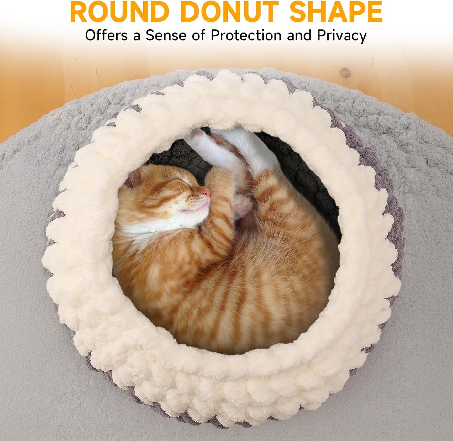 Ombre Gradient Round Cat Bed for Indoor Cats, Chunky Knit Washable & Plush Pet Bed, Cozy Nest with Non-Slip Bottom for Small Medium Cats