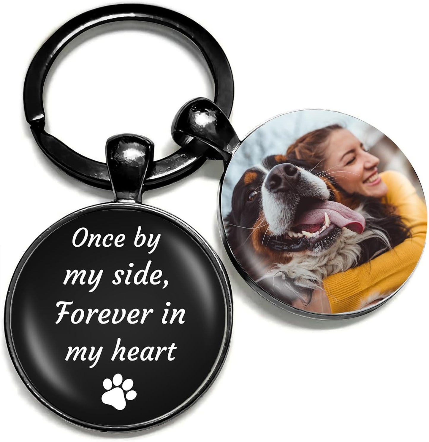 Custom Dog Cat Remembrance Keychains with Photo Text Key Chain,Personalized Pet Memorial Keychain,Key Ring Gifts for Loss of Pet-Once By My Side Forever In My Heart