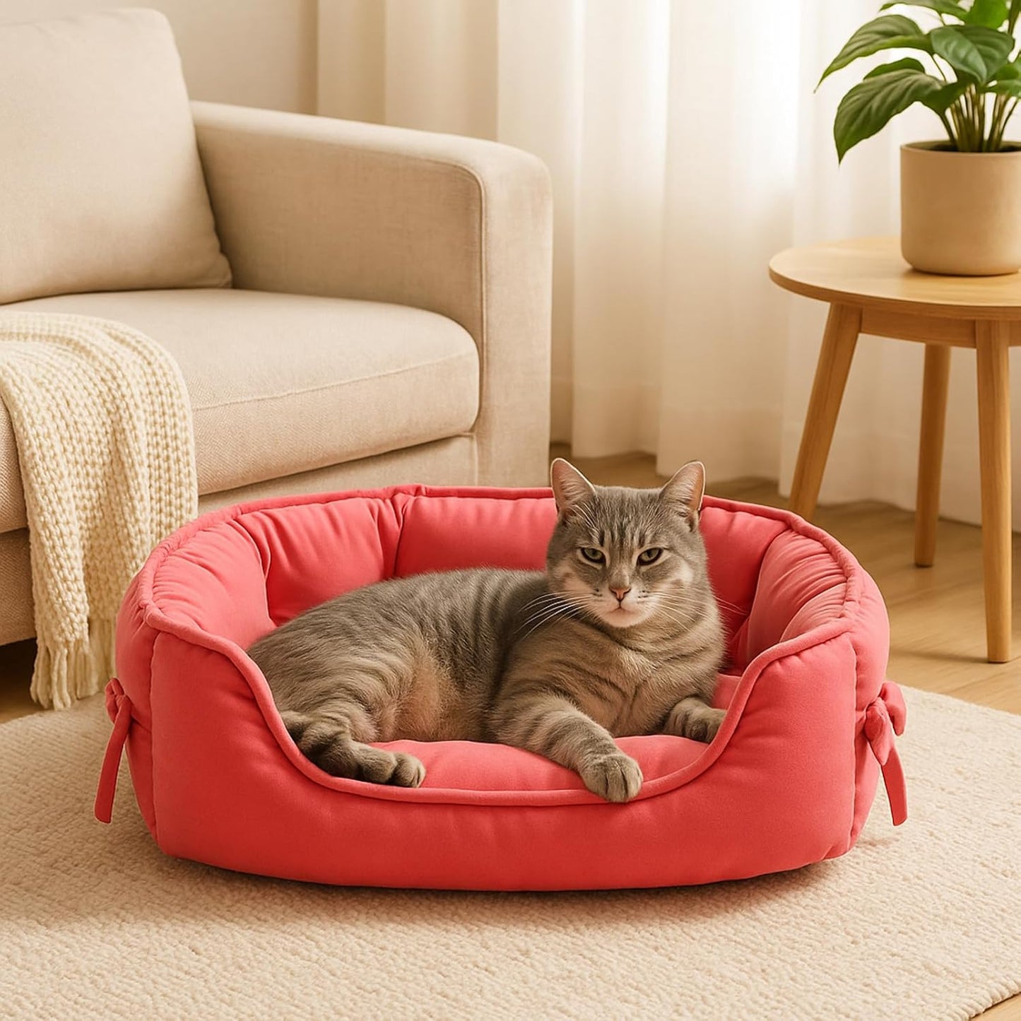 pawstrip Cute Princess Dog Bed Pink Puppy Bed for Small Dogs Breathable Cat Couch Bowknot Pet Cushion Comfortable Kitten Nest Girl Doggy Sofa, Waterproof Bottom (Fuchsia)