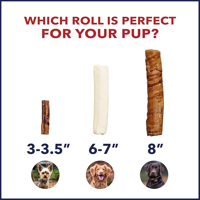 Pet Factory 100% Made in USA Beefhide 8" Rolls Dog Chew Treats - Chicken Flavor, 15 Count/1 Pack