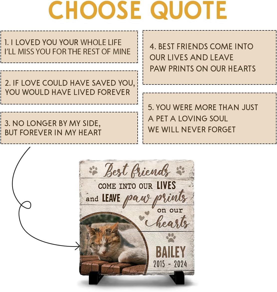 Custom Memorial Stones for Cats - Personalized Cat Loss Gifts: Square Tombstones for Graves - Pet Remembrance Gift