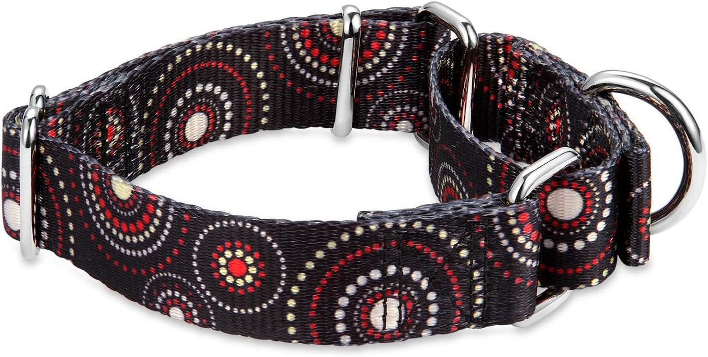 Martingale Dog Collars Colourful Oil Painting Pattern Series - No Pull Pet Collar Silky Soft for Medium and Large Dogs (Large, 1 Inch Wide, Firework Dots -Black)
