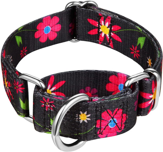 Comfortable Floral Print Martingale Dog Collars, Sun Flower, Large, Neck 17 Inch to 25 Inch, Adjustable Dog Collar Heavy Duty