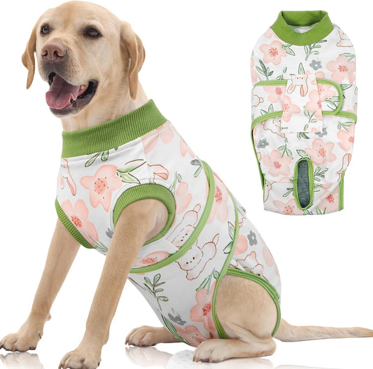 FUAMEY Dog Recovery Suit Male,Dogs Surgery Neuter Suits Puppy Spay Shirts for Female Protect Dog's Skin Anti Licking Abdominal Wounds Doggie Onesie Pet Bodysuit Alternative to Cone Rabbit Flower XL