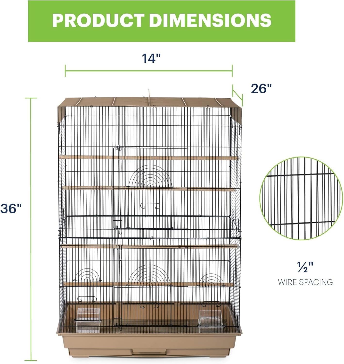 Prevue Pet Products Flight Cage for Multiple Small Birds, Steel Metal and Plastic Cage Home Crate Enclosure for Birds, Standing Birdcage, Brown/Black