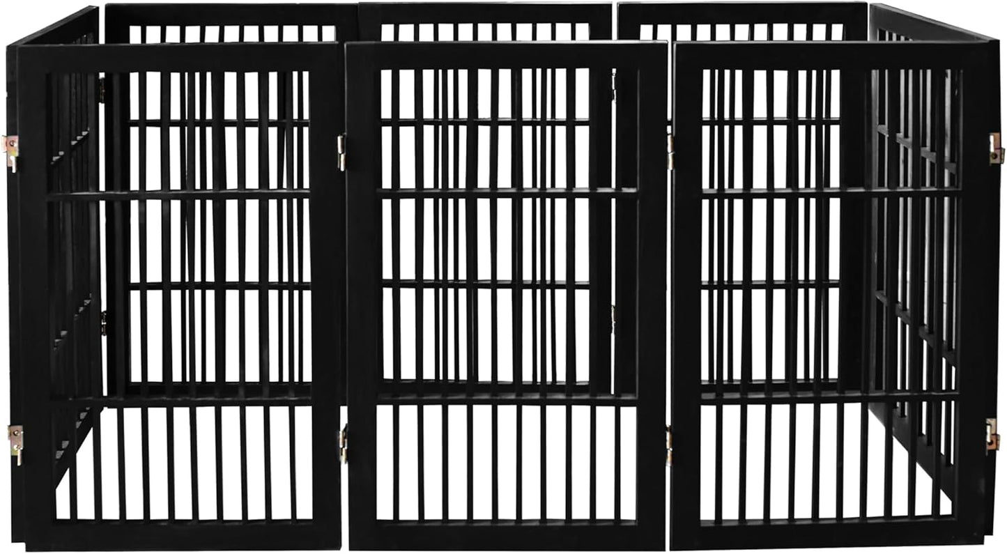 Pet Dog Gate Strong and Durable Freestanding Folding Acacia Hardwood Portable Wooden Fence Indoors or Outdoors by Urnporium (Black Pet Gate, 8 Panel 30" Tall)