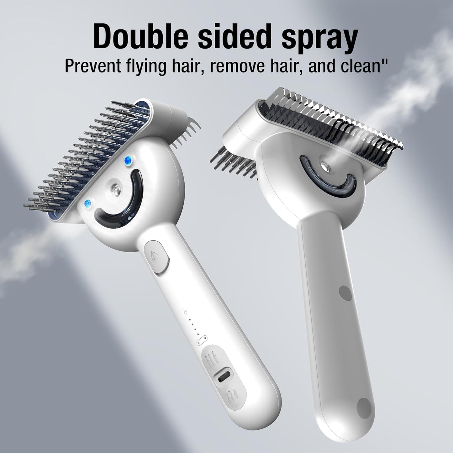 Pet Grooming Brush with Double-Sided Spray and UV Sterilization - 360° Rotating Round Needle, Depilatory Comb and Long Hair Brush, Waterproof, Rechargeable - For Long or Curly Haired Pets