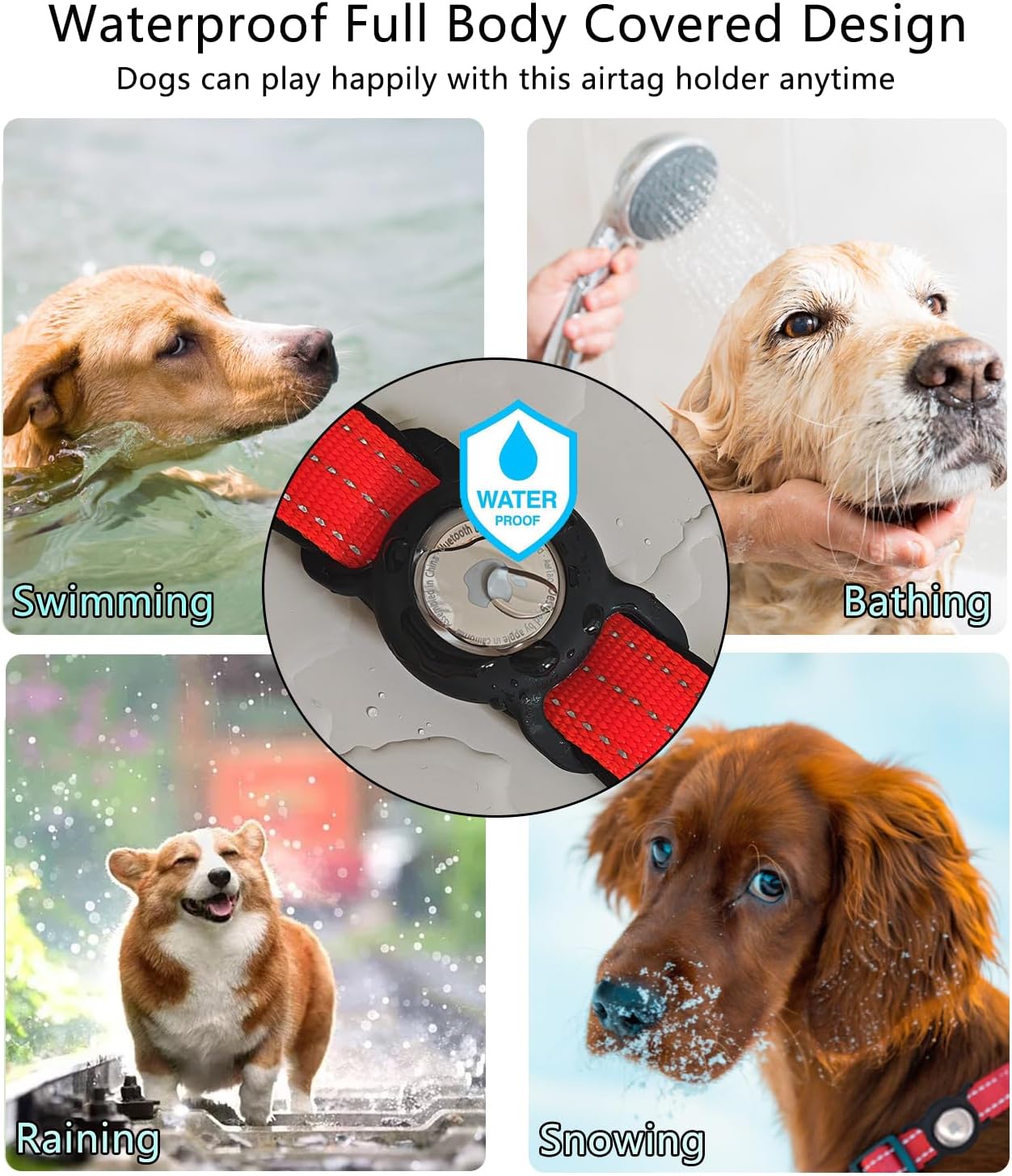 Dog Collar AirTag Holder Waterproof, 2 Pack Apple AirTag Case for Dogs, Dog Air Tag. Holder Collar for Pet Collar, Silicone Anti-Lost Airtag Full Body Protective Cover for Cat Collars-Black