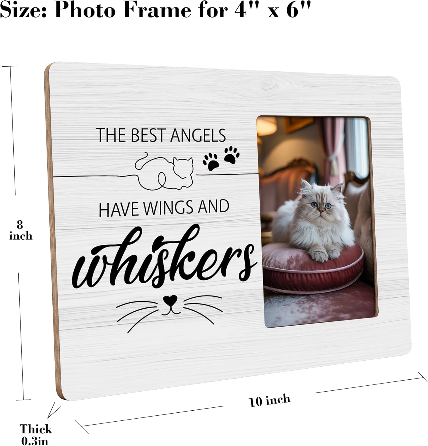 Cat Memorial Gifts for Loss of Cats Sympathy Picture Frame, The Best Angels Have Wings and Whiskers Frames Fits 4x6 Photo