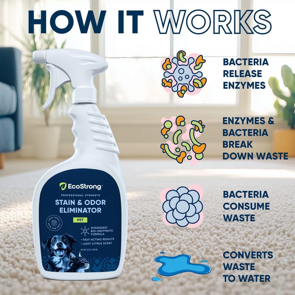 Eco Strong Pet Stain and Odor Remover - Cat Urine Enzyme Cleaner Destroyer, Urine Destroyer for Dogs, Pet Urine Enzyme Cleaner - 32 OZ