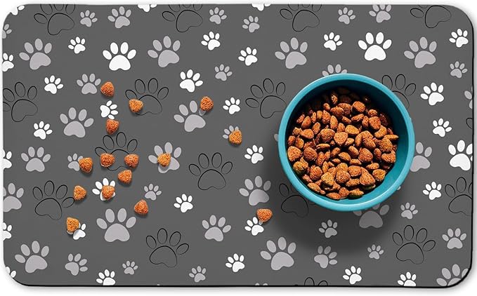 Dog Food Mat, Absorbent Water Bowl Mats Cat Pet Feeding Placemats Dark Gray 17 * 30 inch