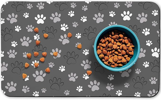 Dog Food Mat, Absorbent Water Bowl Mats Cat Pet Feeding Placemats Dark Gray 24 * 32 inch