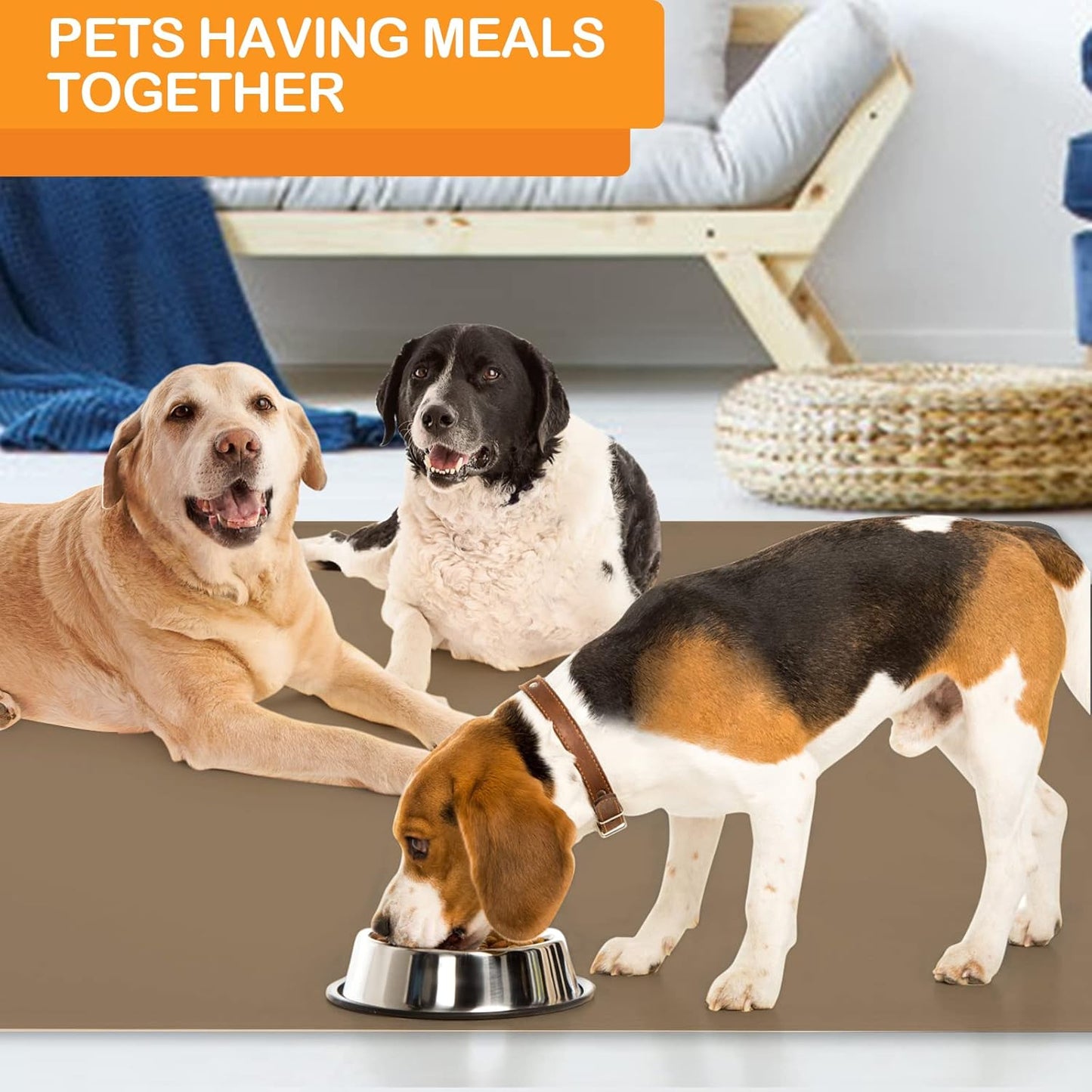 Dog Water Mat 39.4×29.5in - Silicone Dog Mats for Food and Water Extra Large - Pet Food Mat for Floors Waterproof - Pet Feeding Mats Prevent Water Food Spills - Taupe