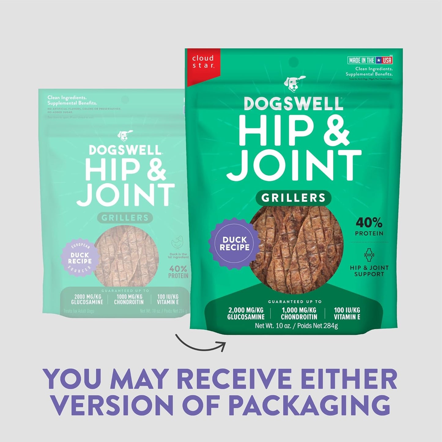 Dogswell Hip and Joint Grain-Free Duck Grillers for Dogs, 10 oz. Bag