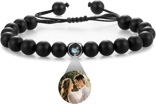 EMIRISTIC Custom Photo Bracelet - Personalized Picture Natural Stone Cuban Chain Bracelet - Any Special Day Gifts