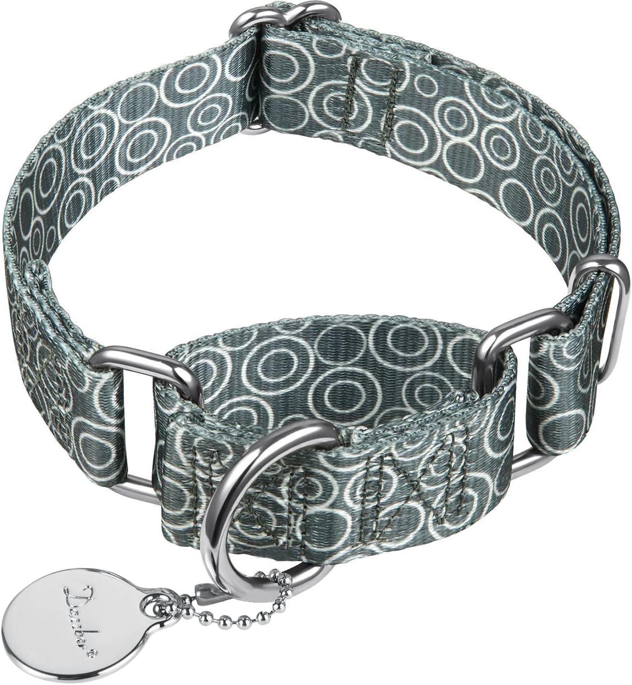 Martingale Collar Dog Collar No Pull Pet Collar Heavy Duty Dog Martingale Collars Silky Soft with Unique Pattern for Medium and Large Dogs (Large, 1 Inch Wide, Warm Gray-Concentric)