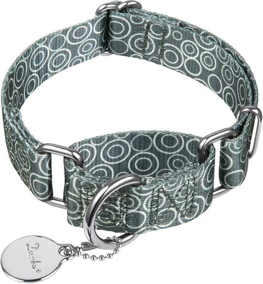 Martingale Collar Dog Collar No Pull Pet Collar Heavy Duty Dog Martingale Collars Silky Soft with Unique Pattern for Medium and Large Dogs (Large, 1 Inch Wide, Warm Gray-Concentric)