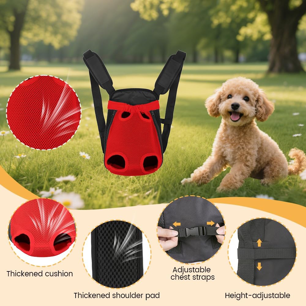 Inspack Dog Backpack Carrier/Cat Carrier, Adjustable Pet Front Carriers Travel Bag for Puppy Medium Dogs, Legs Out, Soft Ventilated Doggie Chest Carry Backpacks for Hiking/Camping, 7-11 lbs, Red