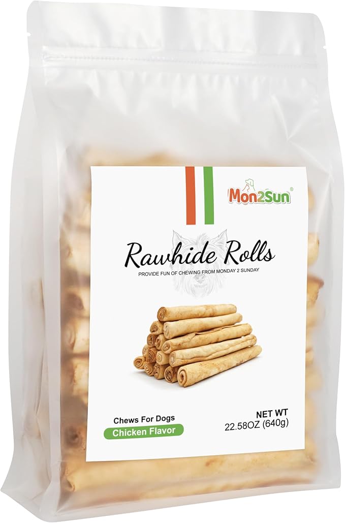 MON2SUN Dog Rawhide Rolls Twist Sticks Chew Treats Chicken Flavor for Puppy and Small Dogs, 40 Count（Pack of 1）