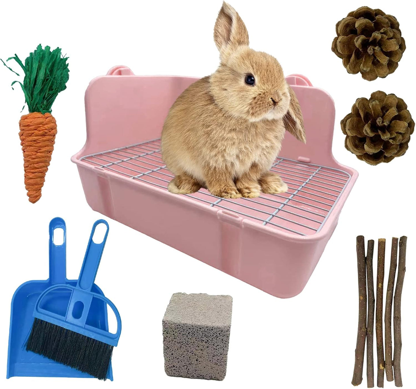 11Pcs Rabbit Litter Box Toilet,Bunny Corner Litter Bedding Plastic Square Grate Guinea Pig Bunny Ferret Hamster Hedgehog, Potty Trainer Bedding Box for Guinea Pig Ferret Hamster Hedgehog (Pink)