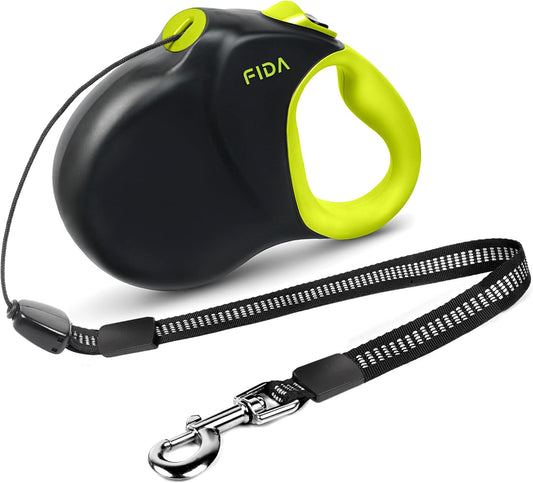 Fida 30ft Upgraded Retractable Dog Leash, Heavy Duty Pet Walking Leash for Medium/Large Breed up to 110 lbs, 360° Tangle-Free Long Retract Dog Lead, Soft Grip, One-Hand Brake, Neon Yellow