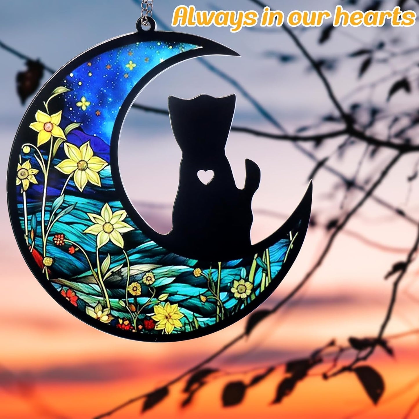 Pet Memorial Suncatcher, Loss of Cat & Dog Sympathy Gifts, Hanging Stained Acrylic Light Catcher, Cat & Dog Memorial Ornament for Pet Lovers, Star Pattern