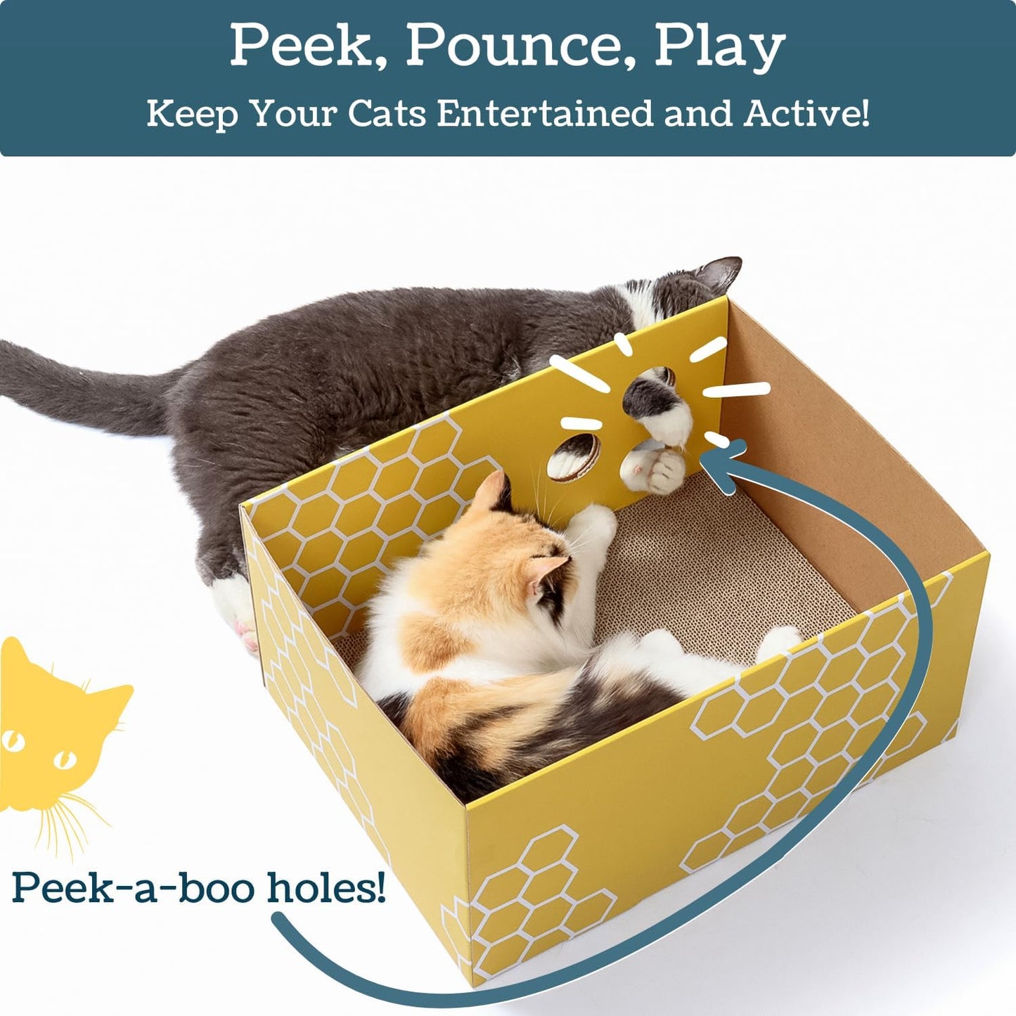 Heavy Duty Cardboard Cat Scratcher Box with Refillable Double-Sided Cat Scratching Board for Indoor Cats