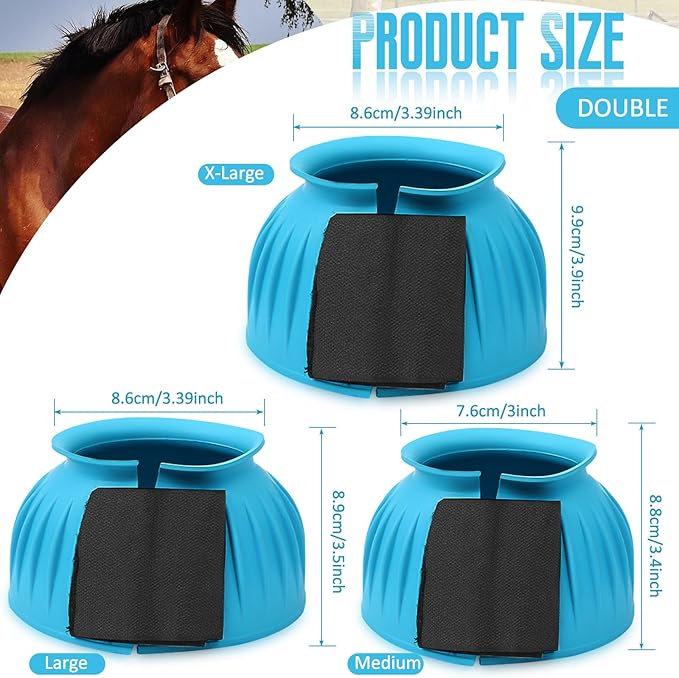 Abbylike Horse Bell Boots Protect Against Hoof Impact Trauma Rubber Bell Boots Horse Care for Turnout No Rub Design Comfort Quick Wrap Hook and Loop