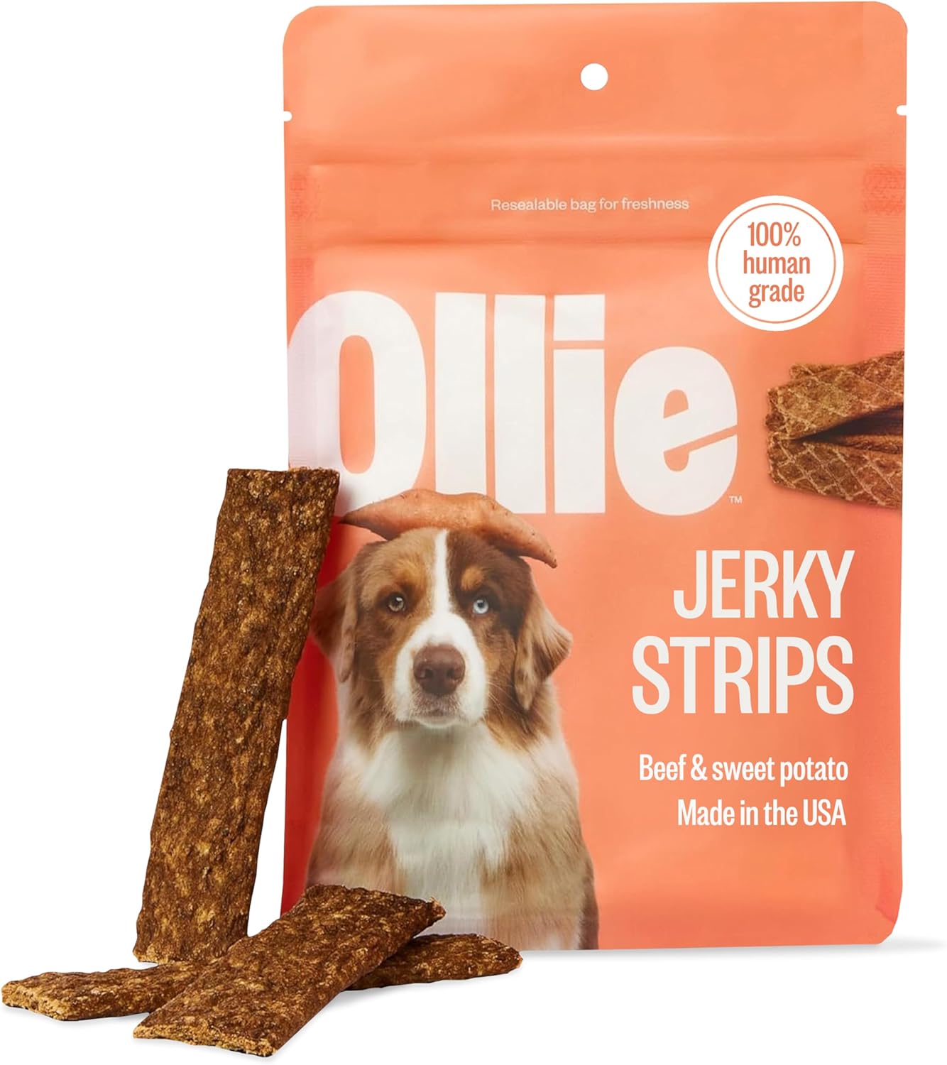 Ollie Beef & Sweet Potato Jerky Treats, 15 oz - All Natural Dog Treats Ingredients, Meat-First Recipe, No Preservatives or Fillers
