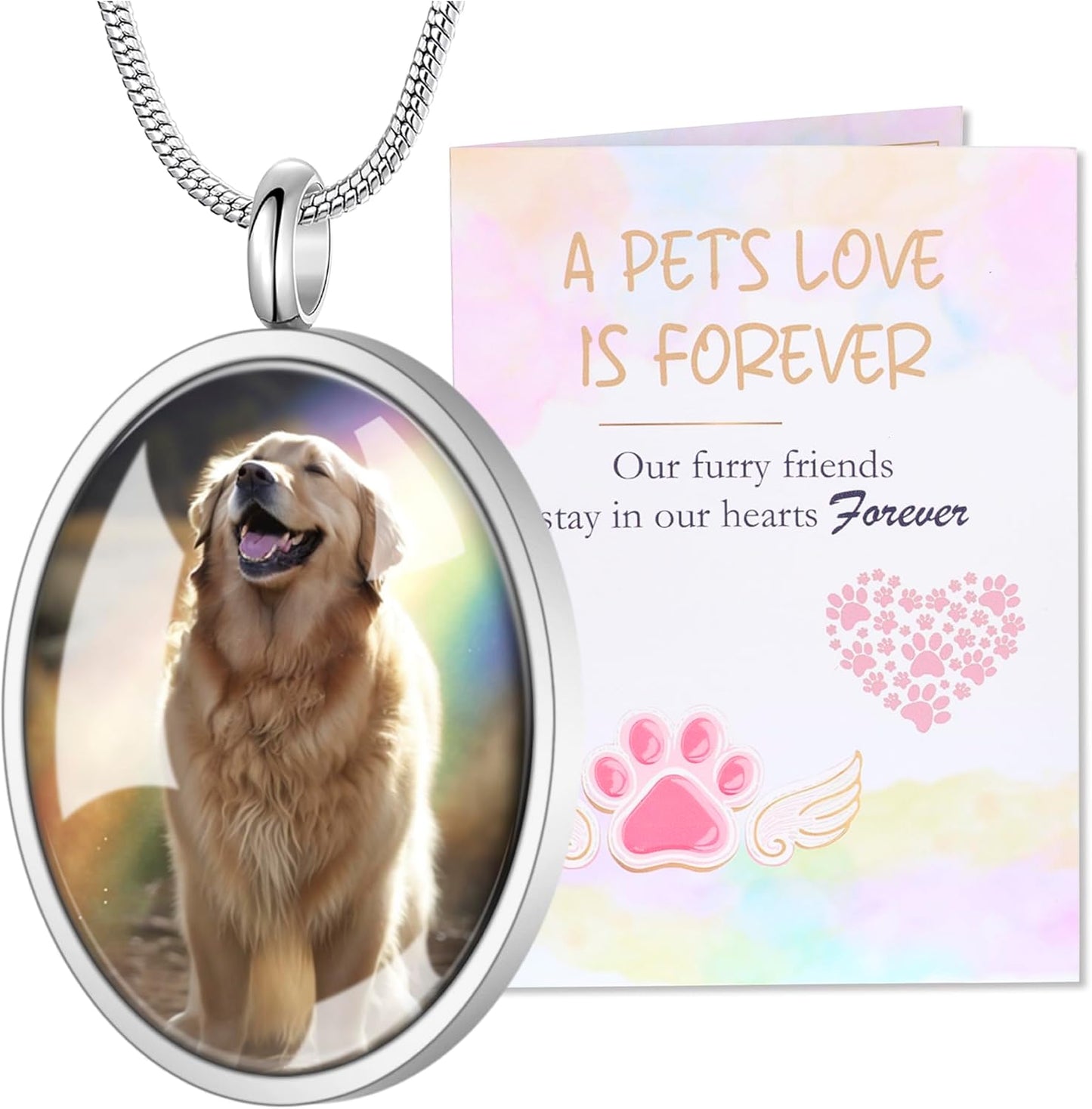 Fanery Sue Pet Ashes Necklace Cremation Jewelry Personalized Picture&Quote Memorial Gifts for Loss of Dog/Cat Urn Necklaces Pets Loss Sympathy Gift Keepsake for Women