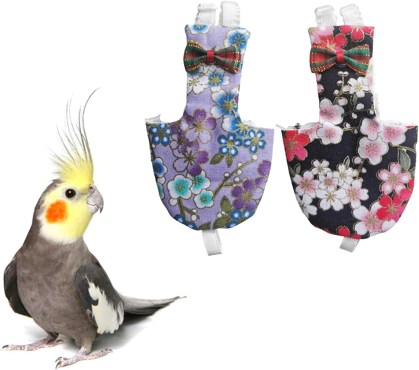 UKJENT Bird Diaper Protective Parrot Nappy - 2 Pack, Reusable Flight Suit with Waterproof Inner Layer, Washable Cute Urine Wet Suit for Parakeet Cockatiel Mini Macaw Budgie Canary(M)