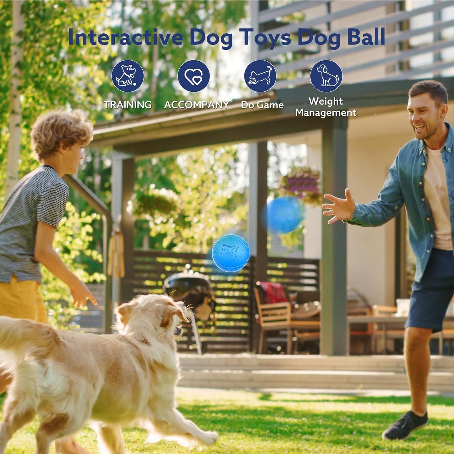 Interactive Dog Toys Ball, Smart Action Activated Rechargeable Pet Toy, TPU Material, IPX7 Waterproof Rating, Automatic Rotating/Bouncing/Moving, Suitable for Small/Medium Dogs-Blue