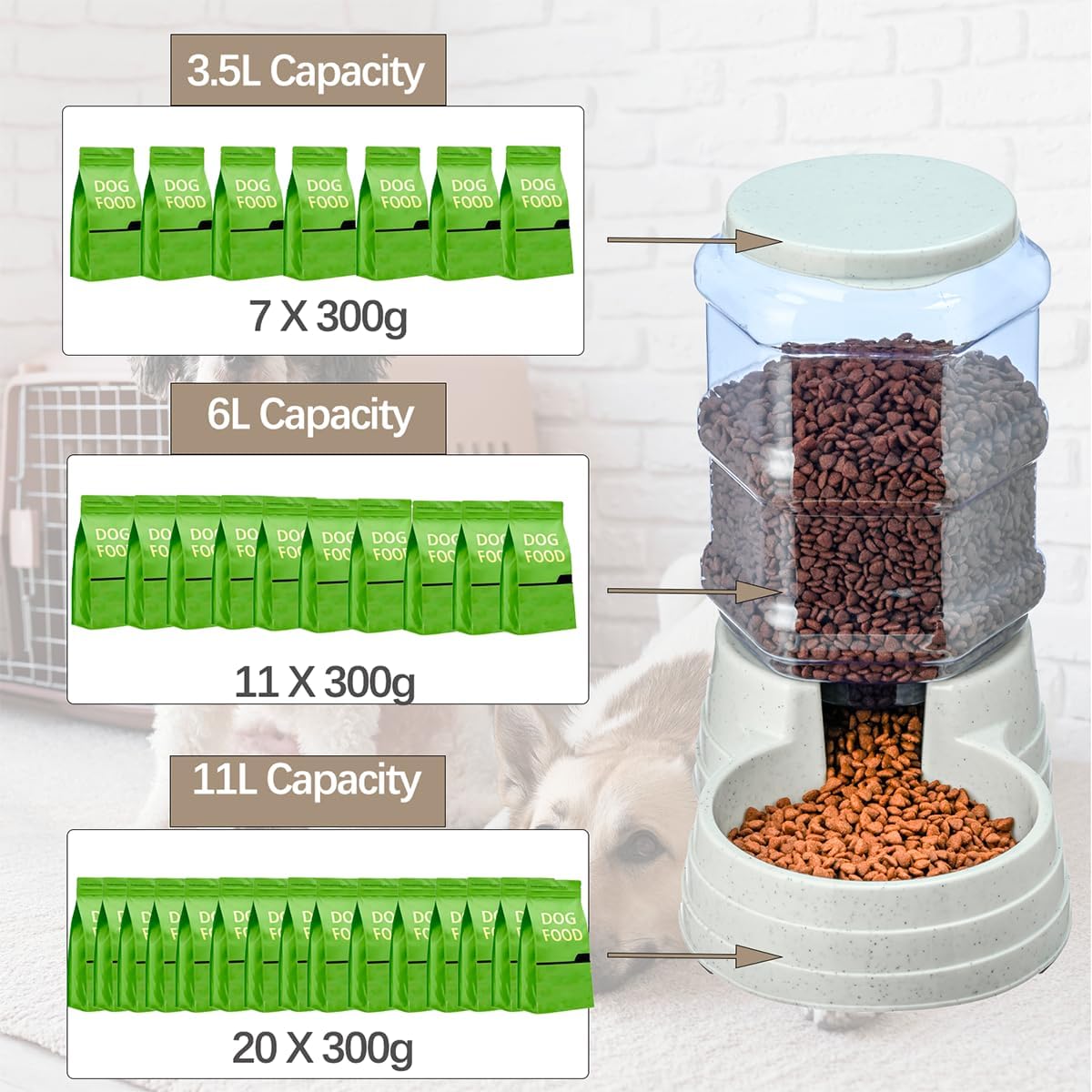 Gravity Automatic Pet Feeder for Large Breeds,6L Dog Food Feeder Dispenser with Detachable Top Lid,Large Capacity Dry Food Storage Bowl for Pet