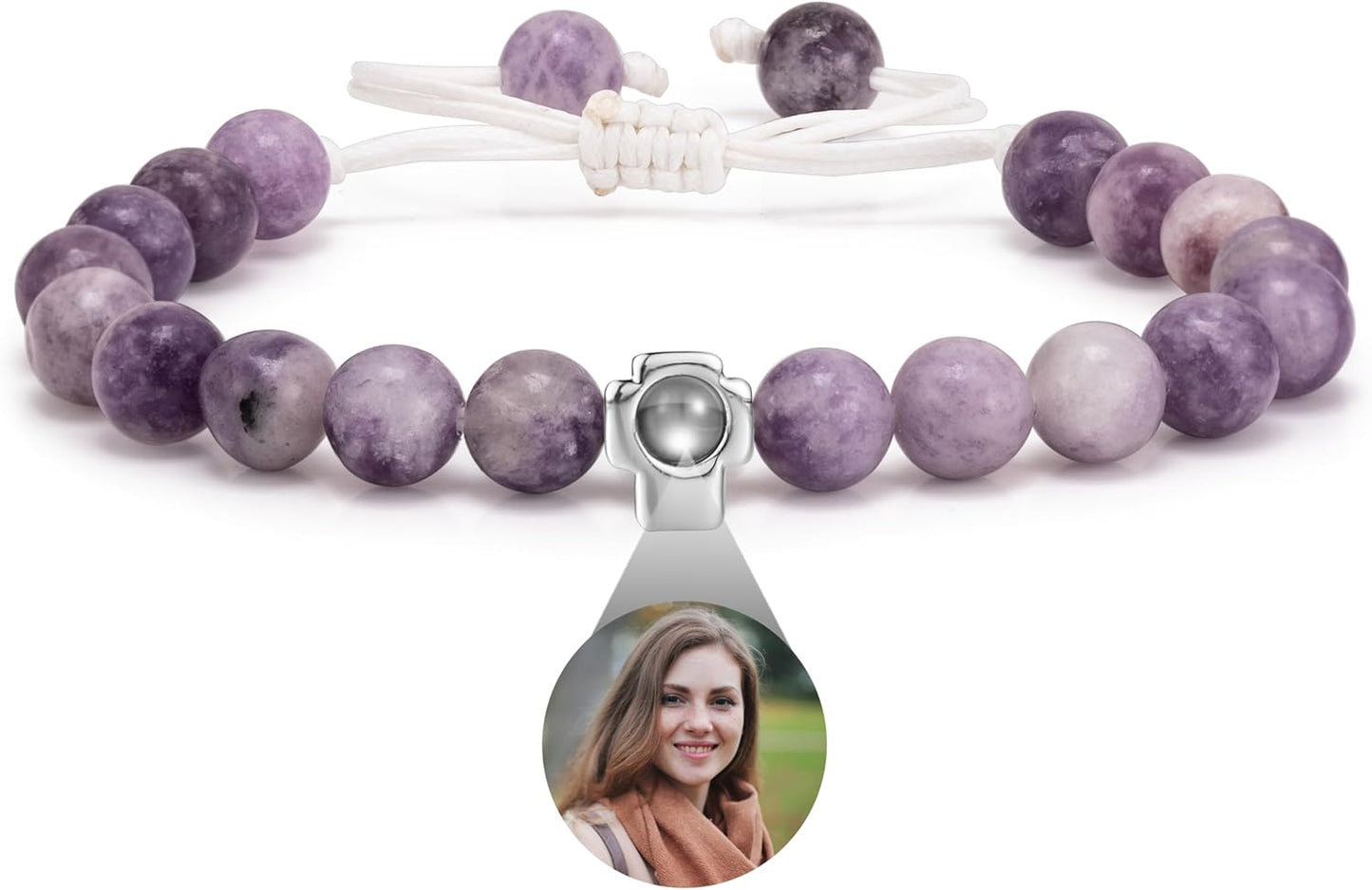 EMIRISTIC Custom Photo Bracelet - Personalized Picture Natural Stone Cuban Chain Bracelet - Any Special Day Gifts