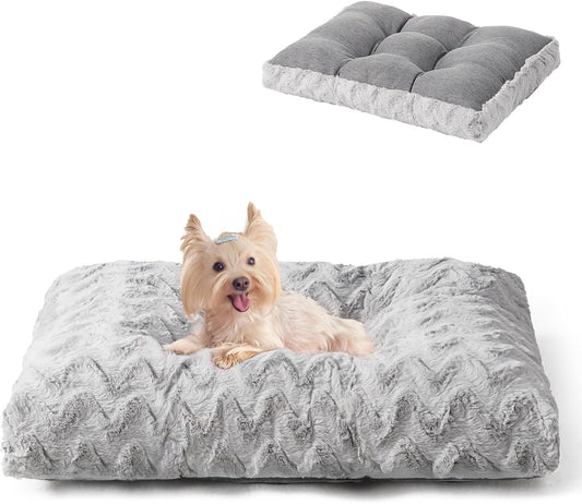 EHEYCIGA Reversible Dog Crate Bed Washable, Comfort Fluffy Plush Dog Kennel Pad for Small Doggie and Cats, Deluxe Machine Washable Pet Sleeping Mats, 23" x 18"x 3", Grey