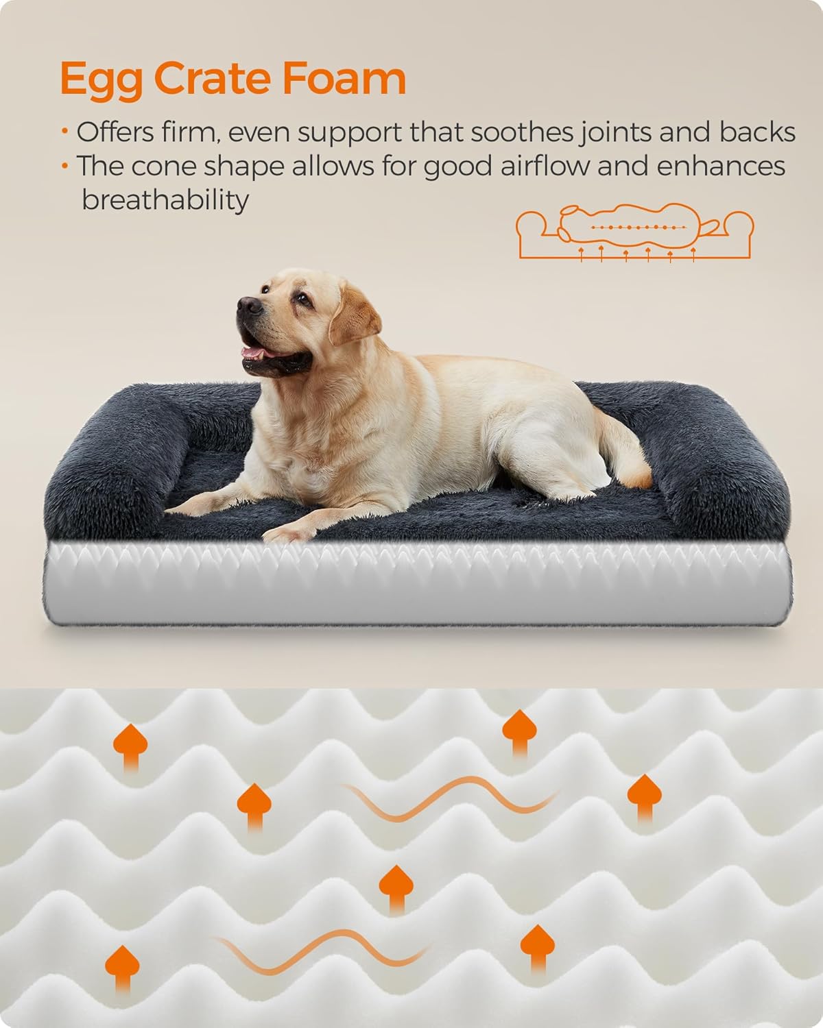 Feandrea Dog Bed, Orthopaedic Dog Sofa Bed for Medium Dogs, Waterproof Ped Bed with Removable Washable Cover, 36 x 27 x 9 Inches, Dark Gray UPGW232G02