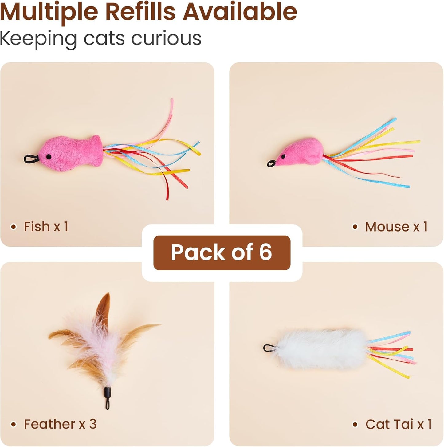 6 Pcs Attachment Refills for The Down Part of Potaroma Hide and Seek Cat Toy