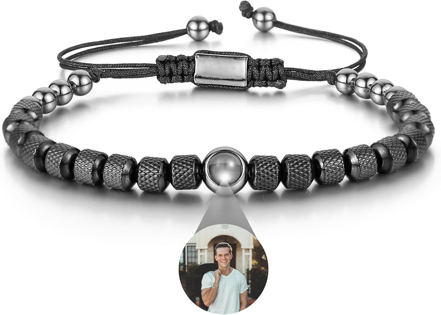 EMIRISTIC Custom Photo Bracelet - Personalized Picture Natural Stone Cuban Chain Bracelet - Any Special Day Gifts