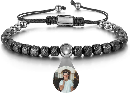 EMIRISTIC Custom Photo Bracelet - Personalized Picture Natural Stone Cuban Chain Bracelet - Any Special Day Gifts