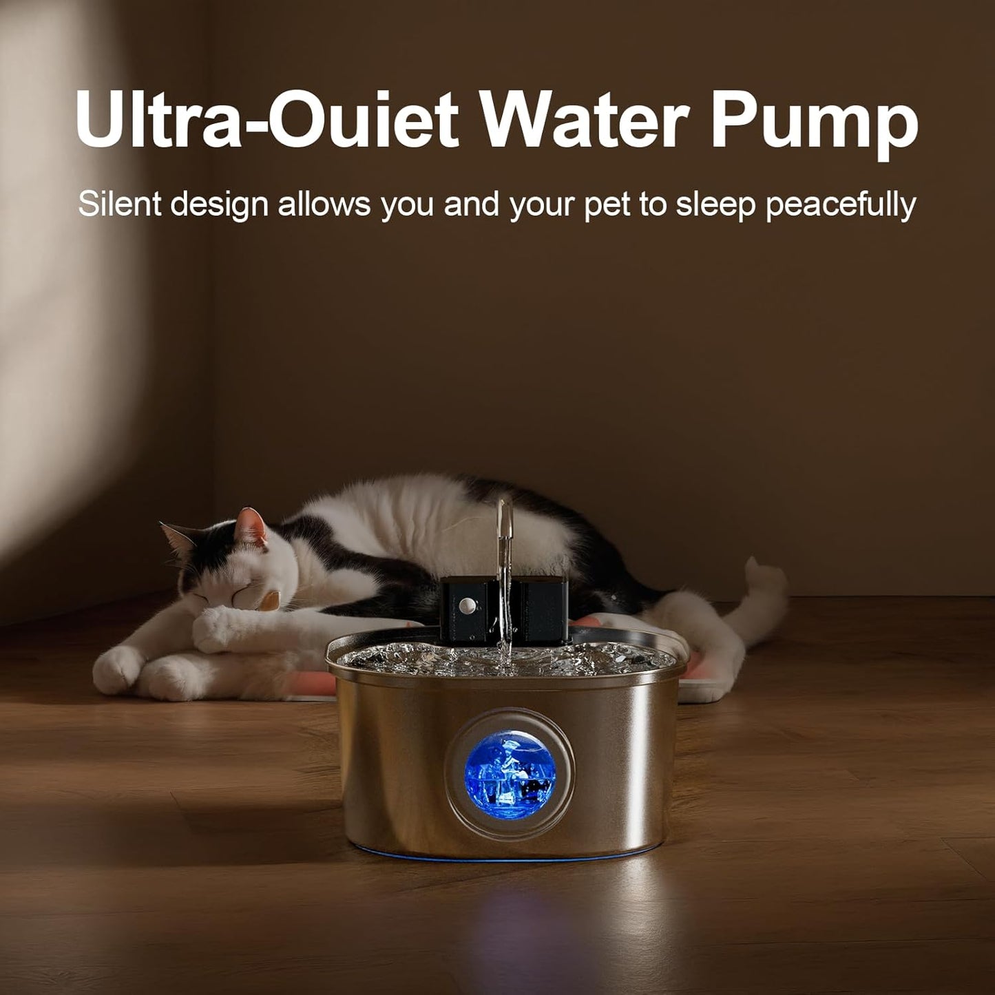 Voluas Wireless Cat Water Fountain Stainless Steel, 108oz/3.2L Battery Operated Cat Water Fountain,Automatic Cat Waterer Fountain with Motion Sensor, Ultra Quiet Pump- Cordless Pet Water Fountain