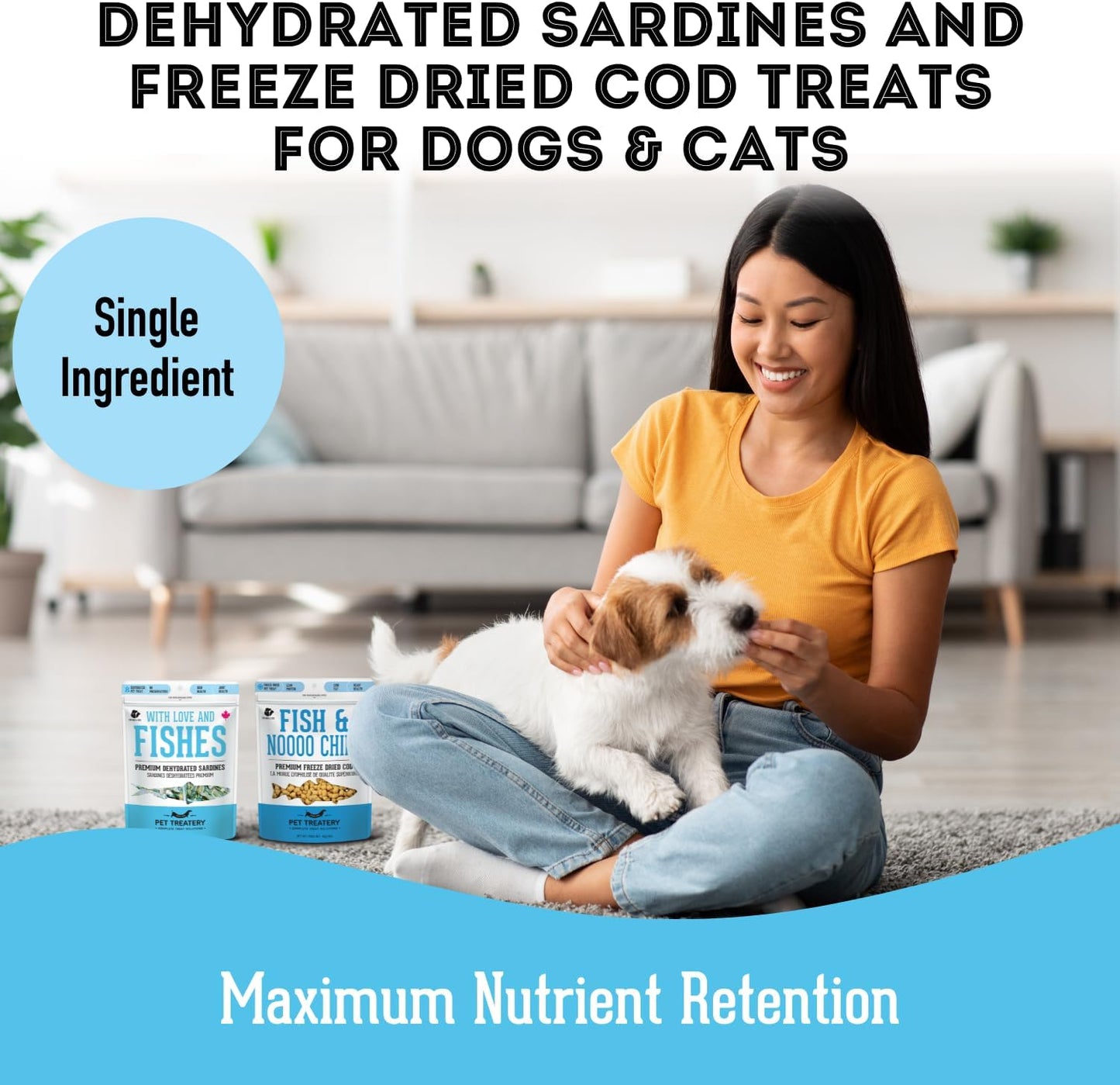 Dehydrated Cod Skin & Sardines for Dogs & Sardines for Cats (4.59 oz, Pack of 2) - Dehydrated Single Ingredient Dog Treats - Natural Dog Treats, Grain Free