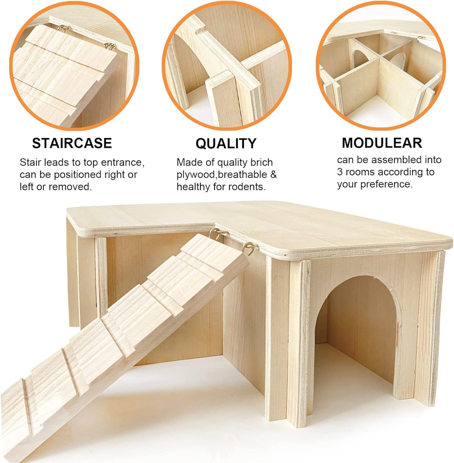 Guinea Pig Hideout and House: Multi Chamber Wooden Guinea Pig Castle with Ladder, Cage Accessories for Chinchilla Dwarf Rabbits Hamster Bunny and Others