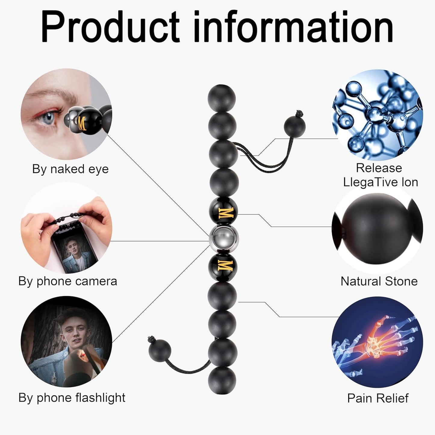 EMIRISTIC Custom Photo Bracelet - Personalized Picture Natural Stone Cuban Chain Bracelet - Any Special Day Gifts